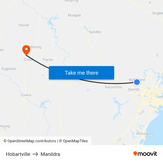 Hobartville to Manildra map