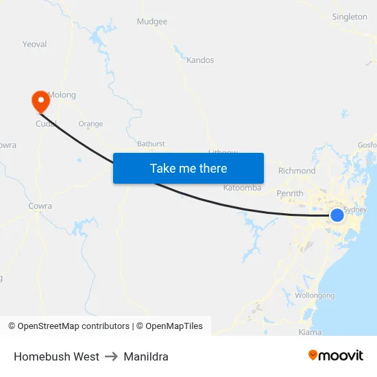 Homebush West to Manildra map