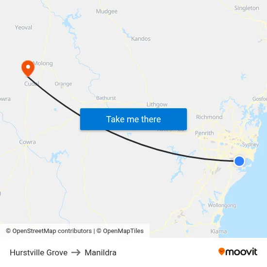 Hurstville Grove to Manildra map