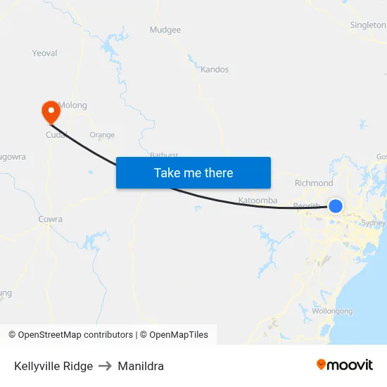Kellyville Ridge to Manildra map