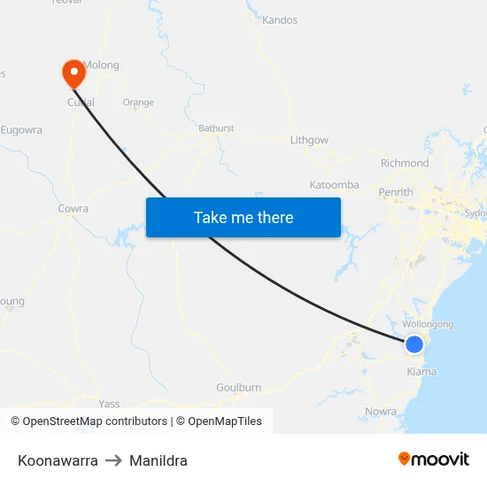 Koonawarra to Manildra map