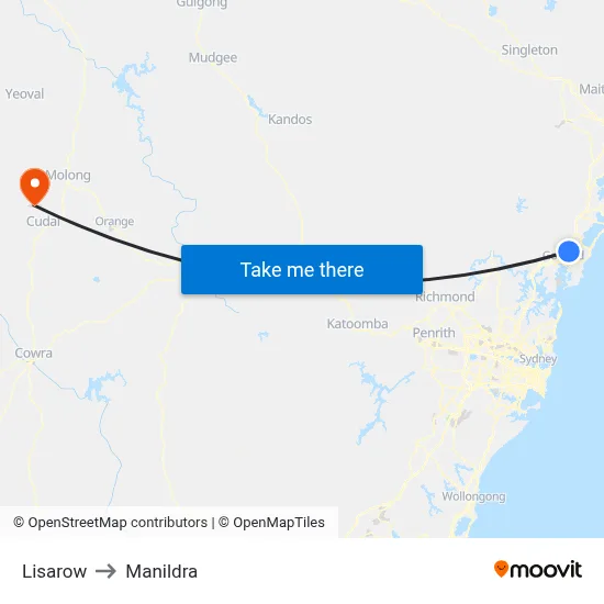Lisarow to Manildra map