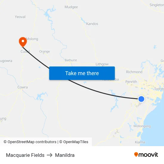 Macquarie Fields to Manildra map