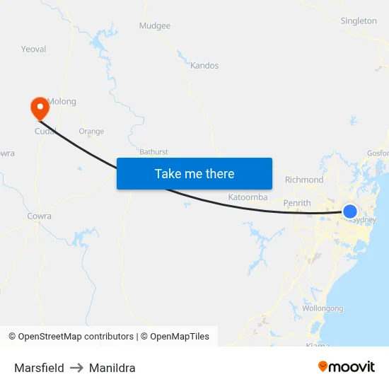 Marsfield to Manildra map