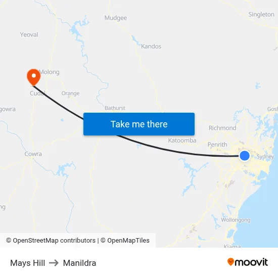 Mays Hill to Manildra map