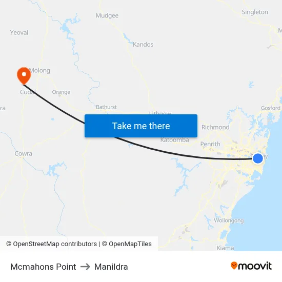 Mcmahons Point to Manildra map