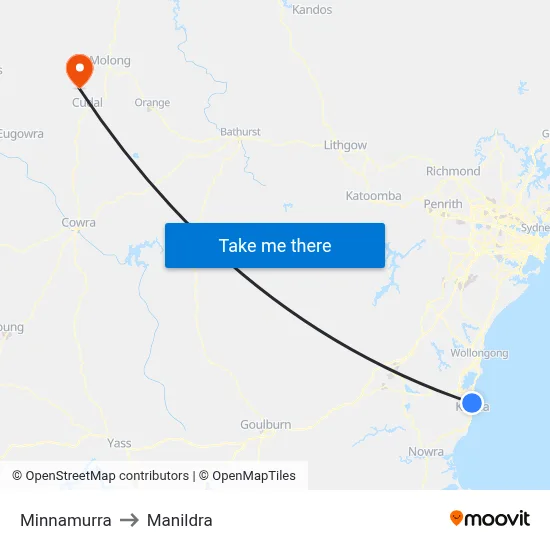 Minnamurra to Manildra map