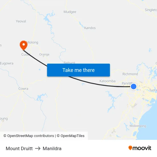 Mount Druitt to Manildra map