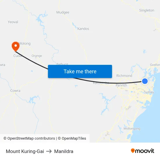 Mount Kuring-Gai to Manildra map
