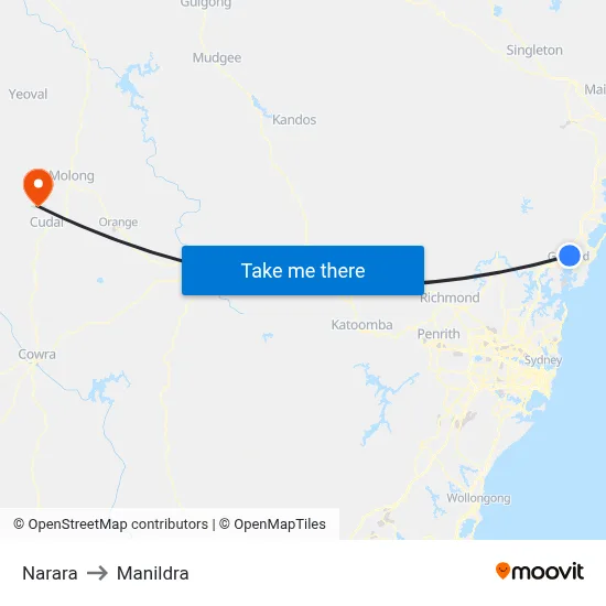 Narara to Manildra map