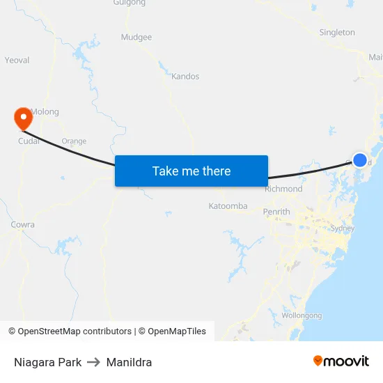 Niagara Park to Manildra map