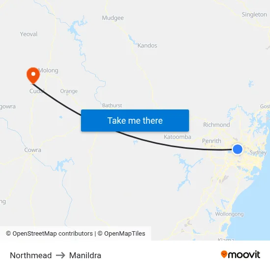 Northmead to Manildra map