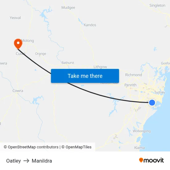 Oatley to Manildra map