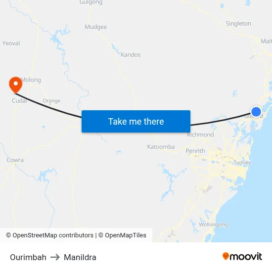 Ourimbah to Manildra map