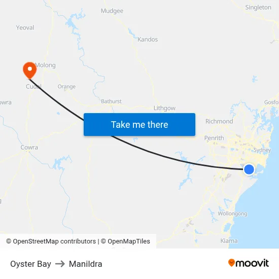 Oyster Bay to Manildra map