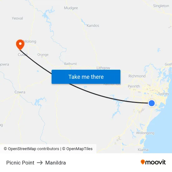 Picnic Point to Manildra map