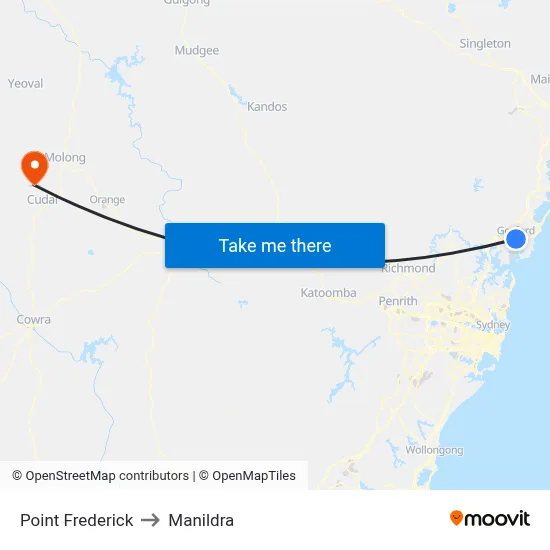 Point Frederick to Manildra map