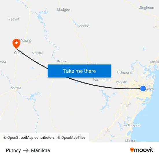 Putney to Manildra map