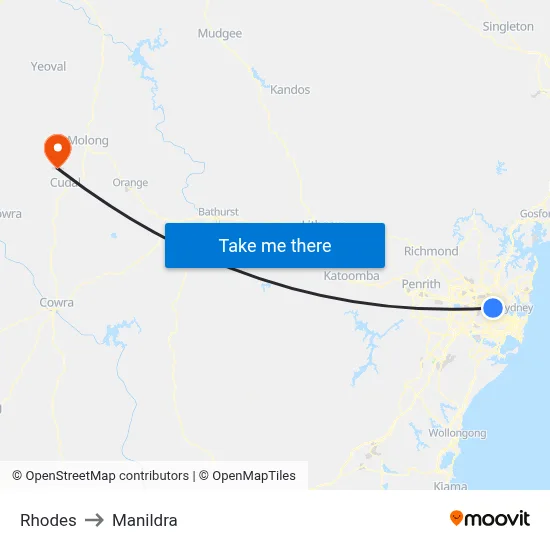 Rhodes to Manildra map