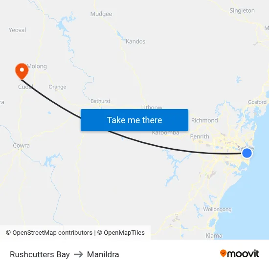 Rushcutters Bay to Manildra map