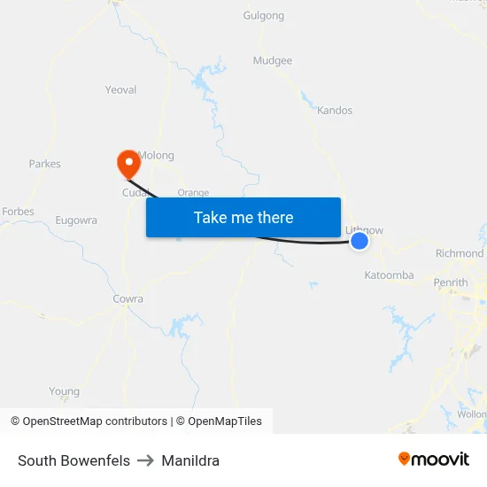 South Bowenfels to Manildra map