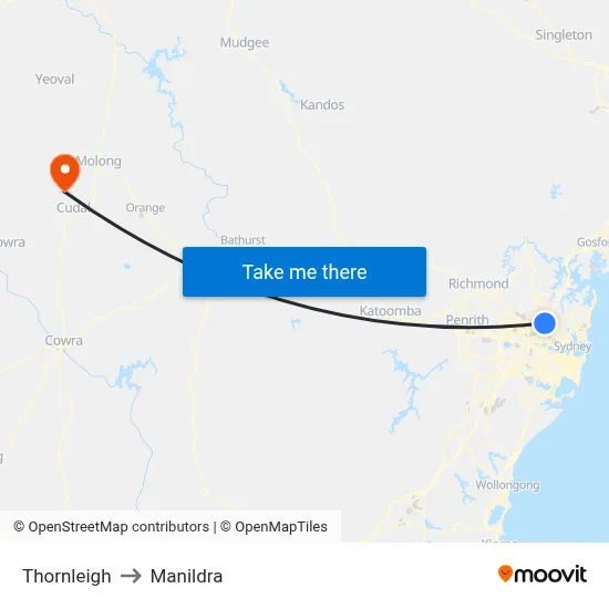 Thornleigh to Manildra map