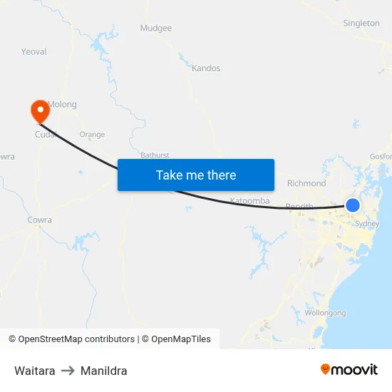 Waitara to Manildra map