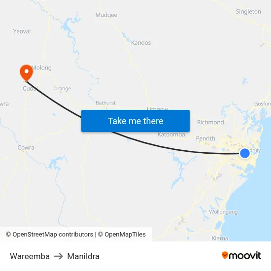 Wareemba to Manildra map