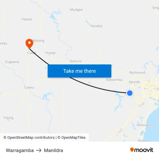 Warragamba to Manildra map