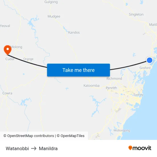 Watanobbi to Manildra map