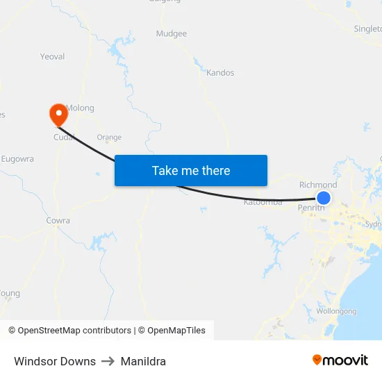 Windsor Downs to Manildra map
