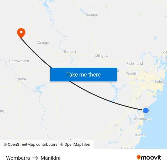 Wombarra to Manildra map