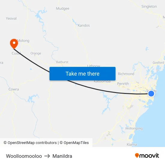Woolloomooloo to Manildra map