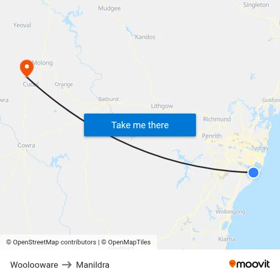 Woolooware to Manildra map