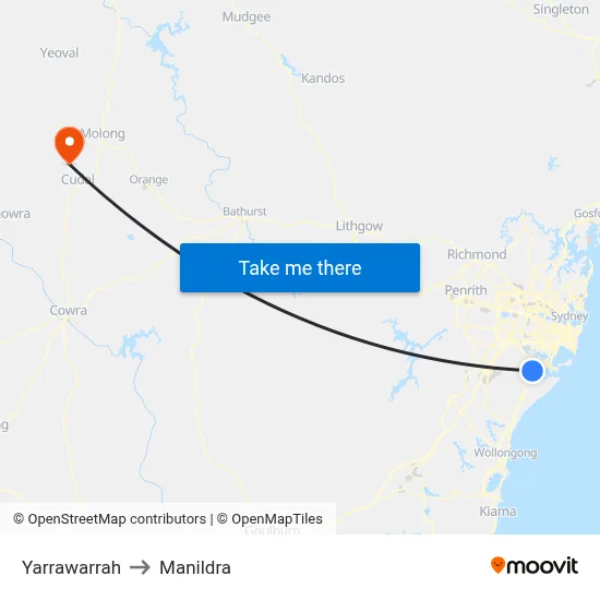 Yarrawarrah to Manildra map