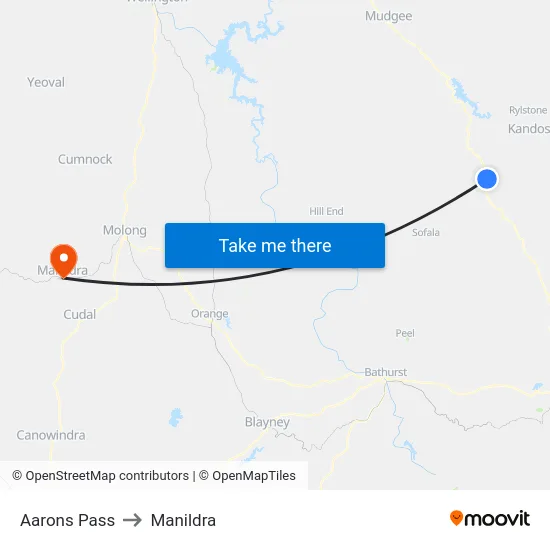 Aarons Pass to Manildra map