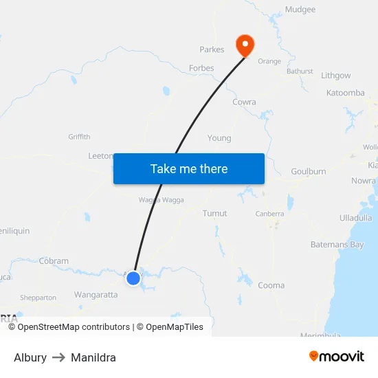 Albury to Manildra map