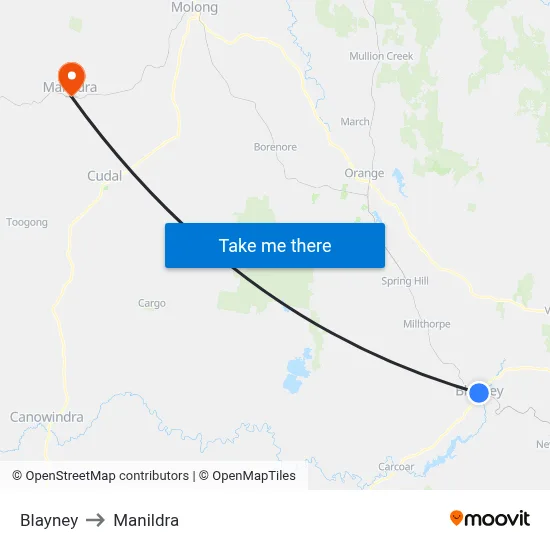 Blayney to Manildra map