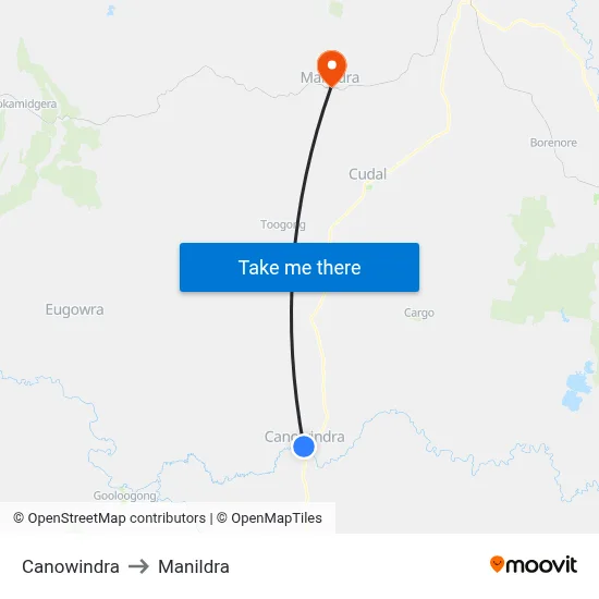 Canowindra to Manildra map