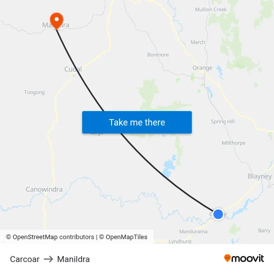 Carcoar to Manildra map