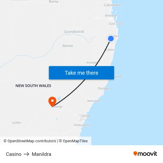Casino to Manildra map