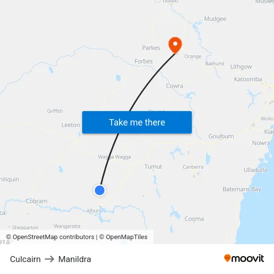 Culcairn to Manildra map