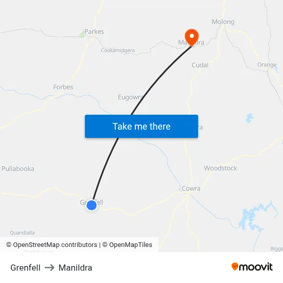 Grenfell to Manildra map