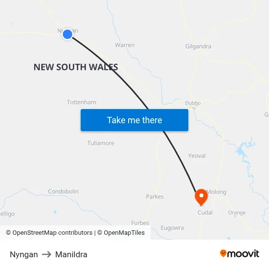 Nyngan to Manildra map