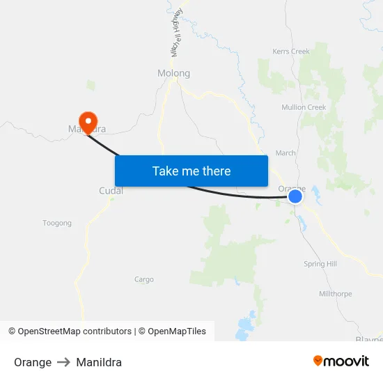 Orange to Manildra map