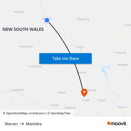 Warren to Manildra map