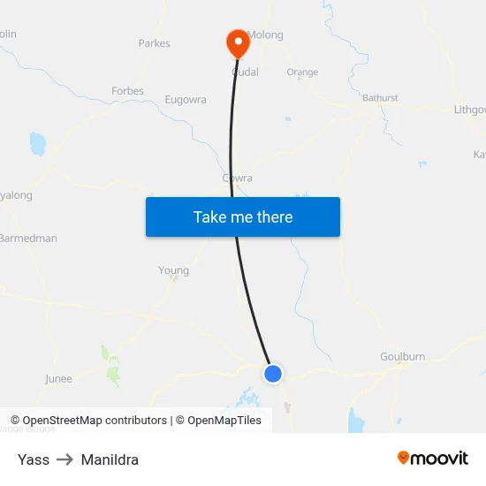 Yass to Manildra map