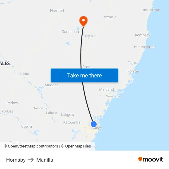 Hornsby to Manilla map