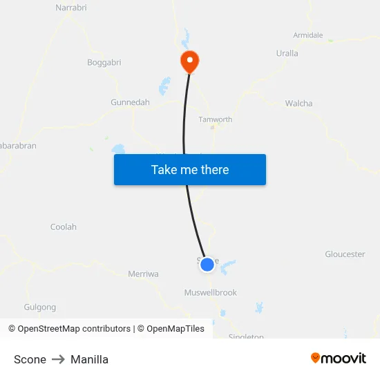 Scone to Manilla map
