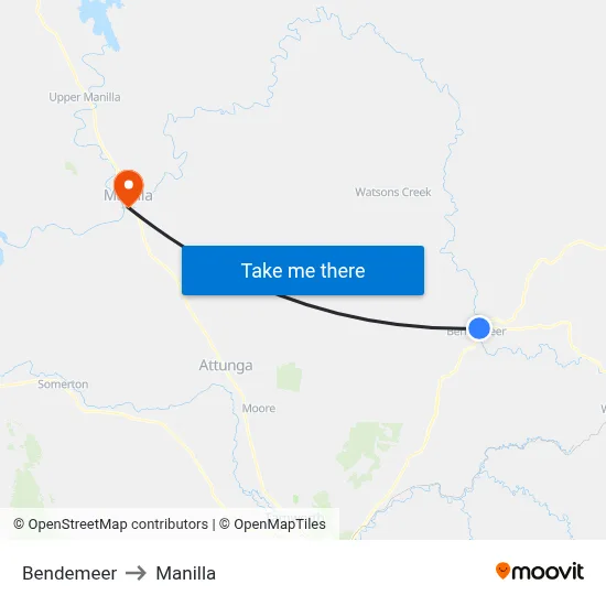 Bendemeer to Manilla map